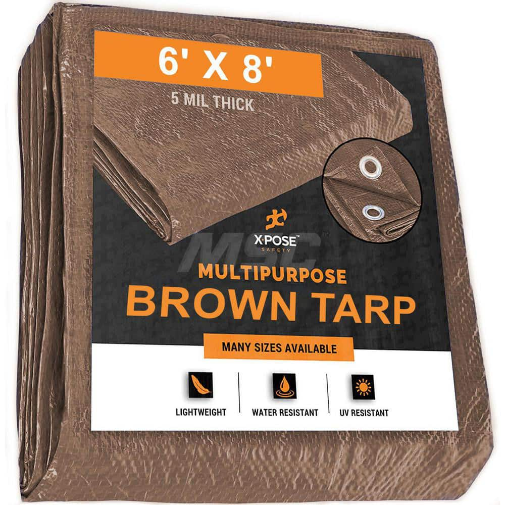 Tarp/Dust Cover: Brown, Rectangle, Polyethylene, 8' Long x 6' Wide, 5 mil Polyethylene, Rectangle