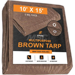 Tarp/Dust Cover: Brown, Rectangle, Polyethylene, 15' Long x 10' Wide, 5 mil Polyethylene, Rectangle