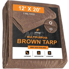 Tarp/Dust Cover: Brown, Rectangle, Polyethylene, 20' Long x 12' Wide, 5 mil Polyethylene, Rectangle