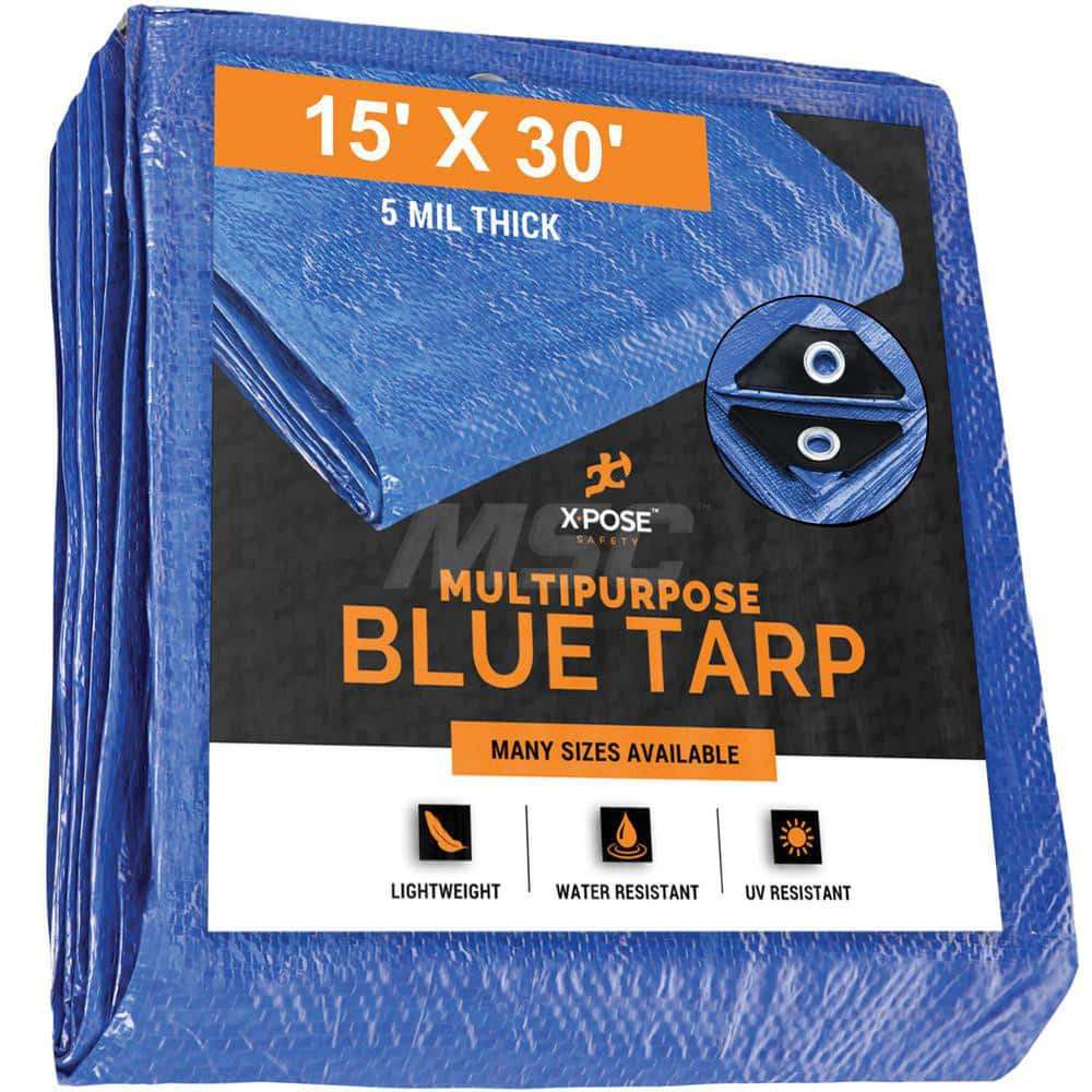 Tarp/Dust Cover: Blue, Rectangle, Polyethylene, 30' Long x 15' Wide, 5 mil Polyethylene, Rectangle