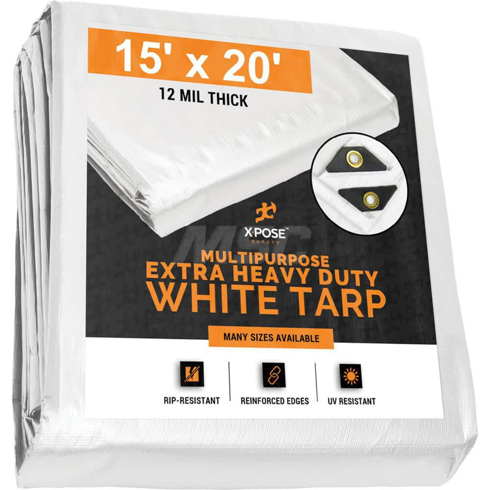 Tarp/Dust Cover: White, Rectangle, Polyethylene, 20' Long x 15' Wide, 12 mil Polyethylene, Rectangle