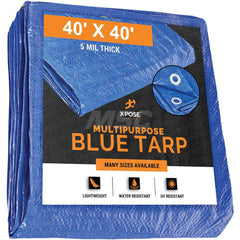 Tarp/Dust Cover: Blue, Rectangle, Polyethylene, 40' Long x 40' Wide, 5 mil Polyethylene, Rectangle