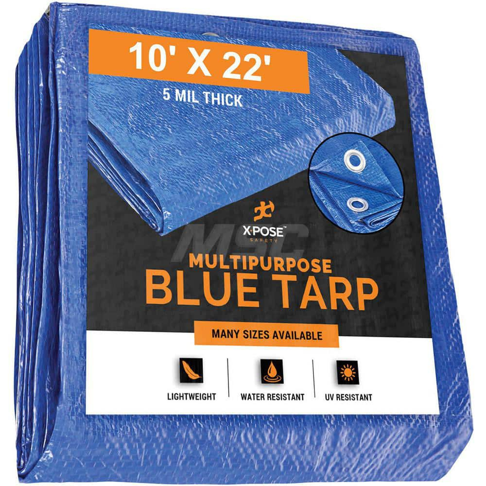 Tarp/Dust Cover: Blue, Rectangle, Polyethylene, 22' Long x 10' Wide, 5 mil Polyethylene, Rectangle