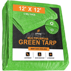 Tarp/Dust Cover: Green, Rectangle, Polyethylene, 12' Long x 12' Wide, 5 mil Polyethylene, Rectangle