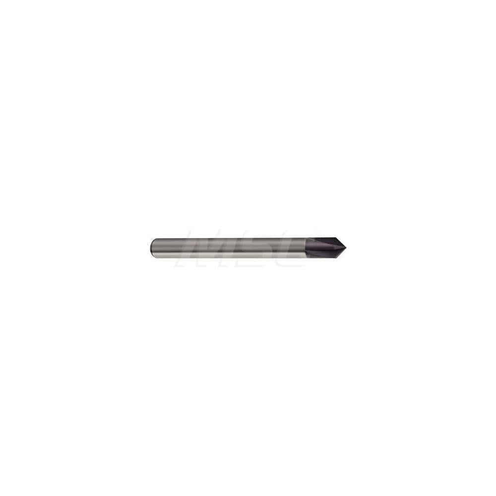 Chamfer Mill: 8 mm Dia, 4 Flutes, Solid Carbide, Corner Chamfer End 63 mm OAL, 8 mm Shank Dia, Nano-Si Coated