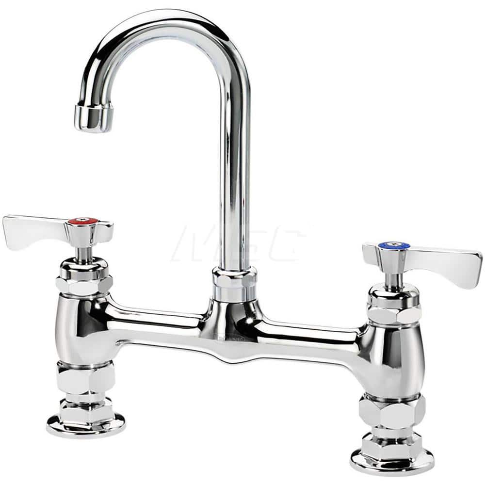 Industrial & Laundry Faucets; Type: Base Mount Faucet; Style: Base Mounted; Design: Base Mounted; Handle Type: Lever; Spout Type: Gooseneck; Mounting Centers: 8; Spout Size: 3-1/2; Finish/Coating: Chrome Plated Brass; Type: Base Mount Faucet; Minimum Orde