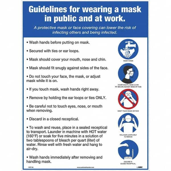 NMC - "COVID 19 - Guidelines for Wearing a Mask in Public and at Work", 18" Wide x 24" High, Paper Safety Sign - Caliber Tooling