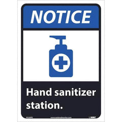 NMC - "Notice - Hand Sanitizer Station", 10" Wide x 14" High, Pressure-Sensitive Vinyl Safety Sign - Caliber Tooling