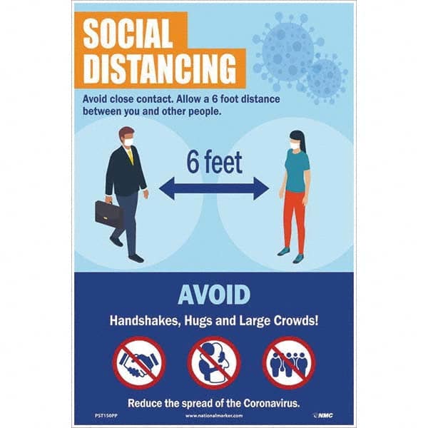 NMC - "COVID 19 - Social Distancing", 12" Wide x 18" High, Paper Safety Sign - Caliber Tooling