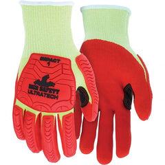 MCR Safety - Size S, ANSI Cut Lvl A4, Puncture Lvl 4, Abrasion Lvl 4, Foam Nitrile Coated Cut & Puncture Resistant Gloves - Caliber Tooling