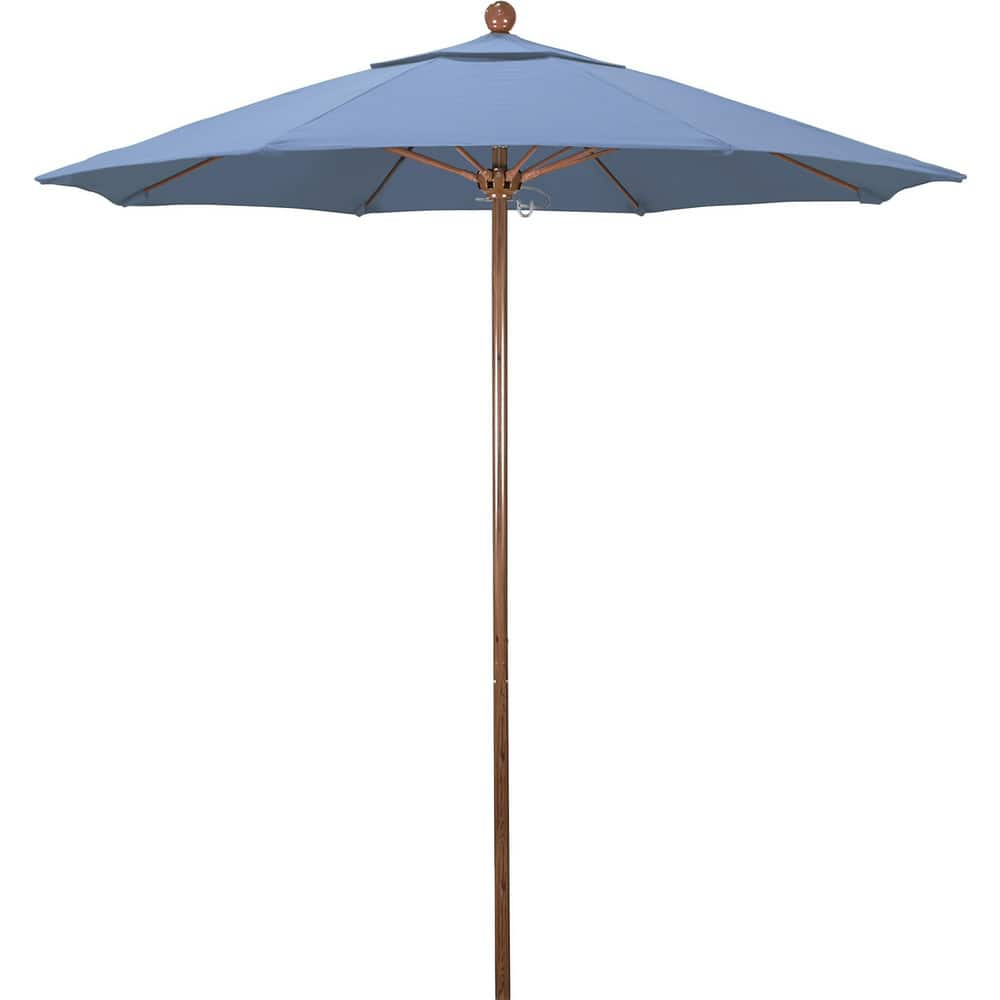 Patio Umbrellas; Diameter (Feet): 7.5; Height (Feet): 8.000; Fabric Color: Frost Blue; Base Included: No; Canopy Fabric: Olefin; Fade Resistant: Yes; Additional Information: Push Lift; Frame Material: Aluminum