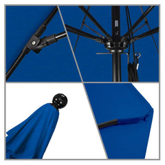 Patio Umbrellas; Diameter (Feet): 11; Height (Feet): 8.917; Fabric Color: Pacific Blue; Base Included: No; Canopy Fabric: Pacifica; Fade Resistant: Yes; Additional Information: Pulley Lift; Frame Material: Aluminum