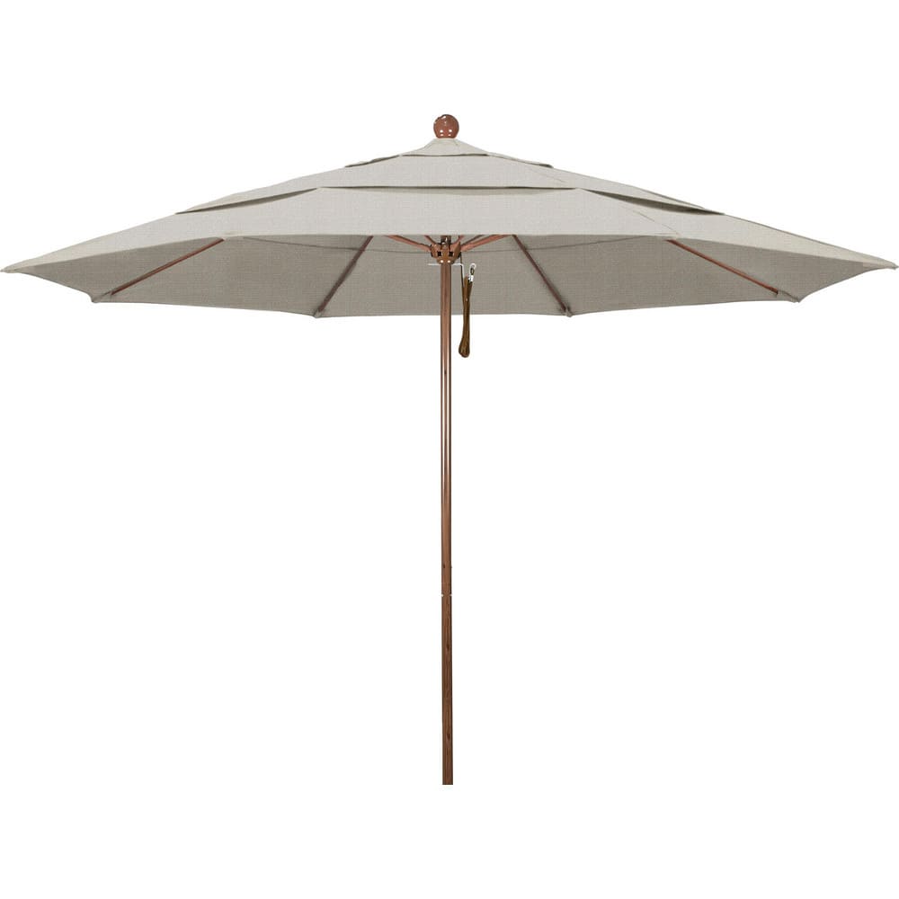 Patio Umbrellas; Diameter (Feet): 11; Height (Feet): 8.917; Fabric Color: Woven Granite; Base Included: No; Canopy Fabric: Olefin; Fade Resistant: Yes; Additional Information: Pulley Lift; Frame Material: Aluminum