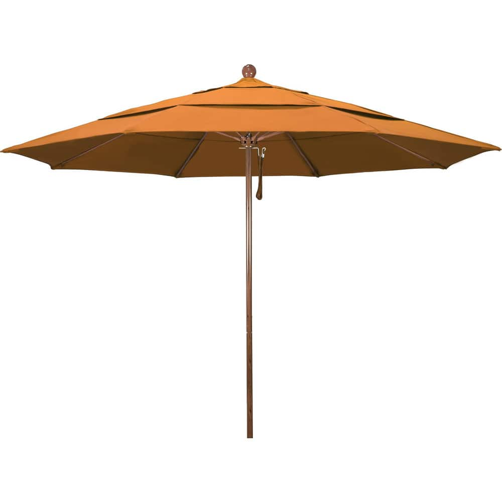 Patio Umbrellas; Diameter (Feet): 77; Height (Feet): 8.917; Fabric Color: Tuscan; Base Included: No; Canopy Fabric: Pacifica; Fade Resistant: Yes; Additional Information: Pulley Lift; Frame Material: Aluminum