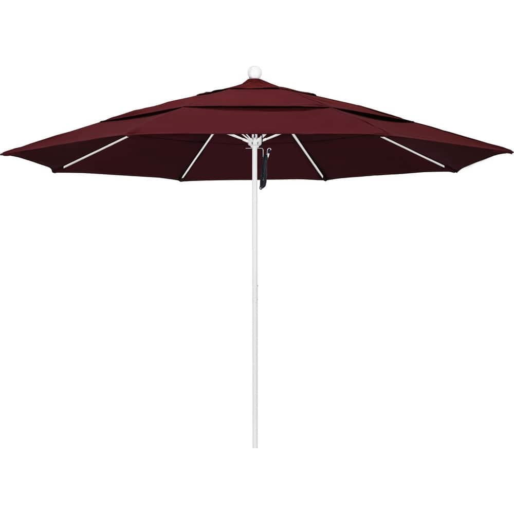 Patio Umbrellas; Diameter (Feet): 11; Height (Feet): 8.917; Fabric Color: Burgundy; Base Included: No; Canopy Fabric: Pacifica; Fade Resistant: Yes; Additional Information: Pulley Lift; Frame Material: Aluminum