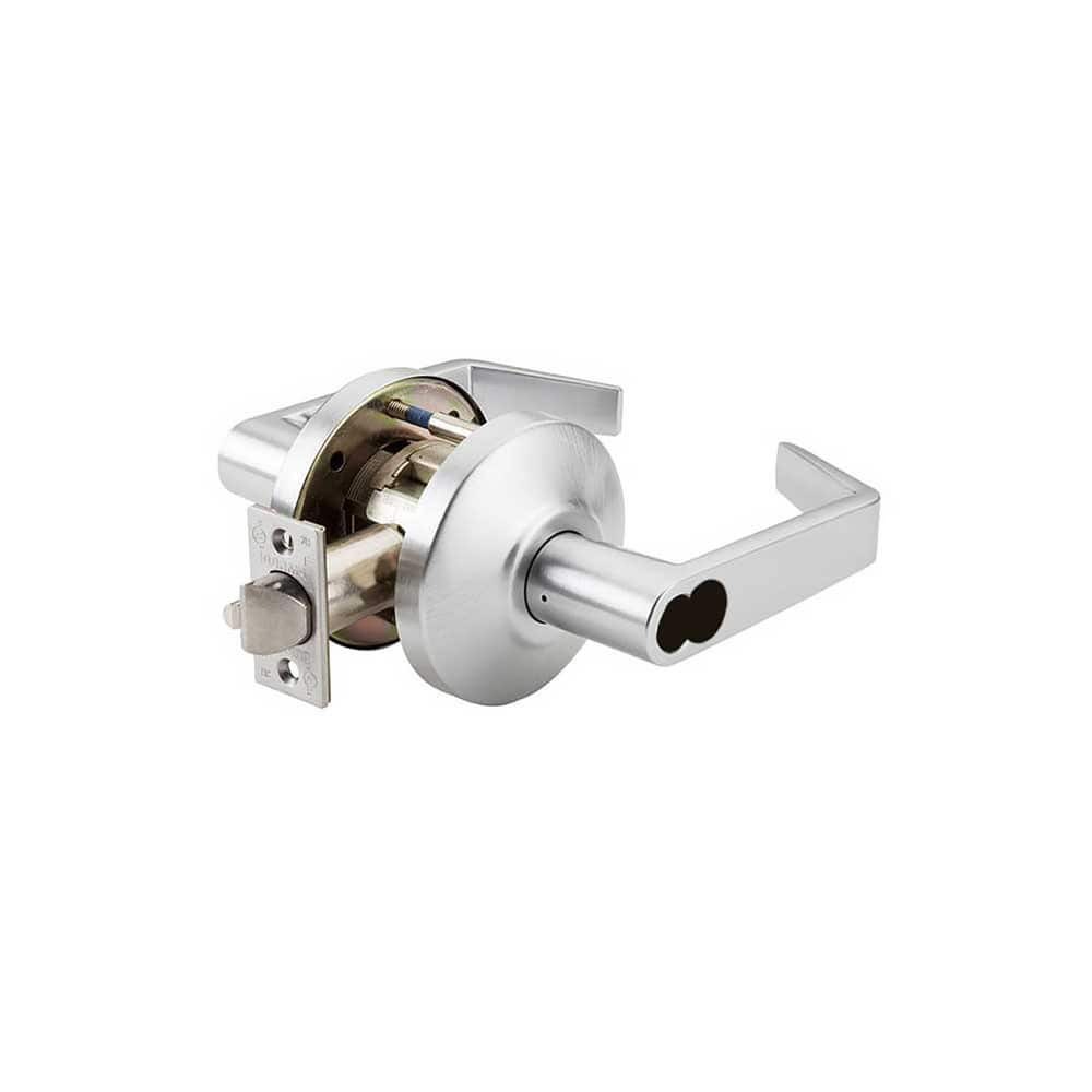 Lever Locksets; Type: Storeroom; Key Type: Keyed Different; Strike Type: ANSI 4-7/8; Finish/Coating: Satin Chrome; Material: Steel; Material: Steel; Door Thickness: 1-3/4″ ™2-1/4″ ™; Backset: 2.75; Lockset Grade: Grade 1; Cylinder Type: SFIC Less Core; Mi