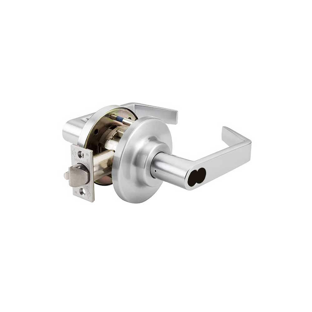 Lever Locksets; Type: Entry; Key Type: Keyed Different; Strike Type: ANSI 4-7/8; Finish/Coating: Satin Chrome; Material: Steel; Material: Steel; Door Thickness: 1-3/4″ ™2-1/4″ ™; Backset: 2.75; Lockset Grade: Grade 1; Cylinder Type: Schlage LFIC Less Core