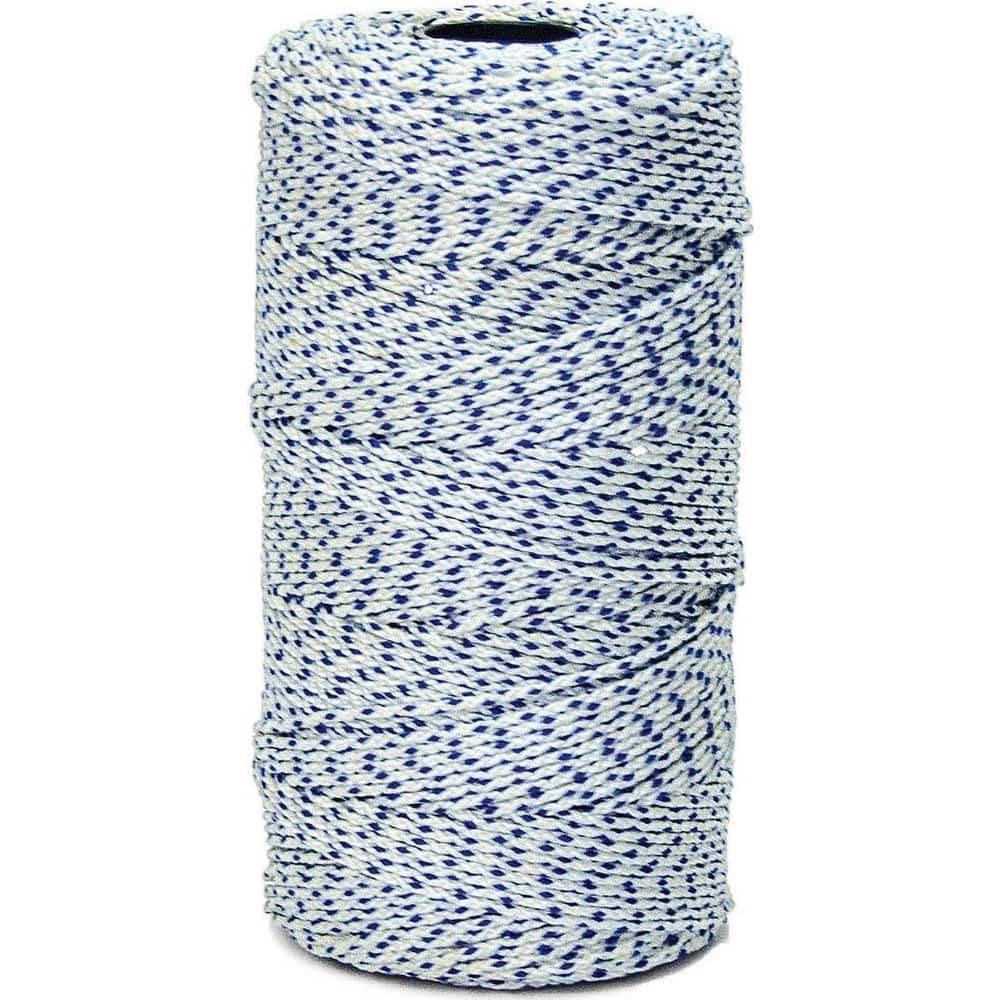 Twine; Type: Mason Line; Material: Nylon; Twine Construction: Braided; Color: White; Blue; Overall Diameter: 0.073; Breaking Strength (Lb.): 250.000; Twine Size: #24; Length (Feet): 685.00; Twine Size: #24; Diameter (Decimal Inch): 0.073; Color: White; Bl