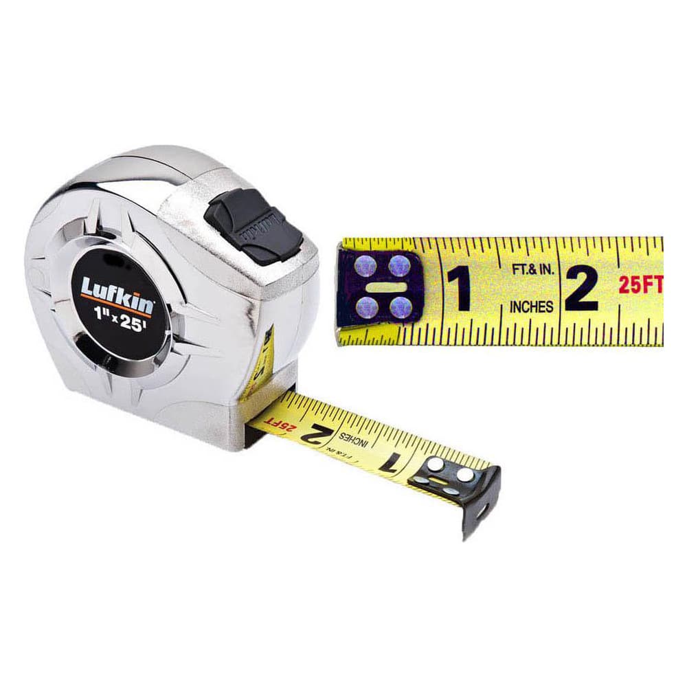 Tape Measure: 12' Long, 3.9″ Width, Yellow Blade 0.0625″ Graduation