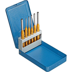 Pin Punch Set: 6 Pc, 3 to 8 mm Vanadium Steel, Comes in Metal Case