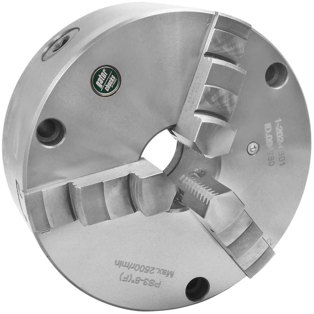 Self-Centering Manual Lathe Chuck: 3-Jaw,  4″ Dia Hard & Solid Jaws, Front Mount, 3,500 Max RPM