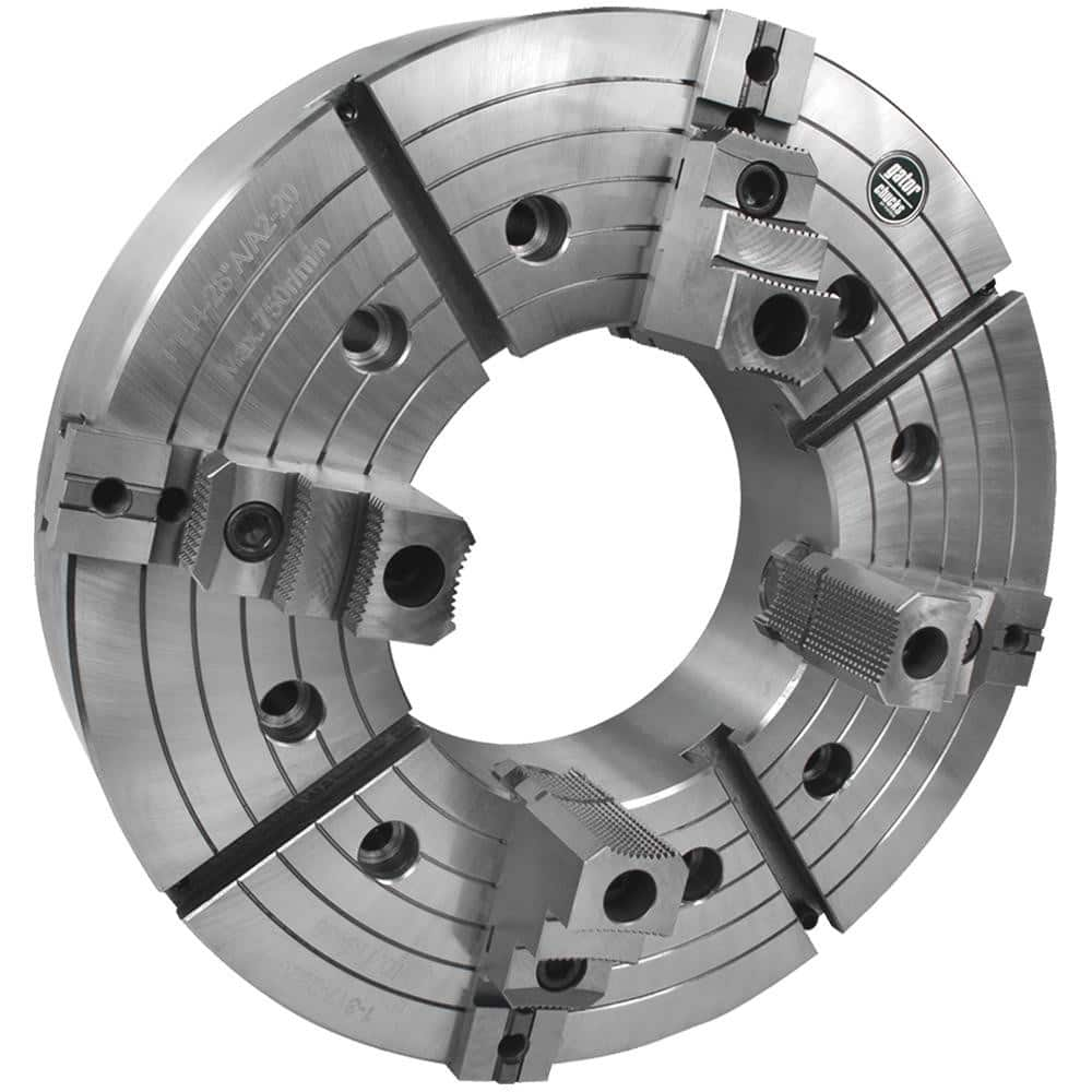 Independent Manual Lathe Chuck: 4-Jaw,  28″ Dia Two-Piece Jaws, Direct Mount, 750 Max RPM