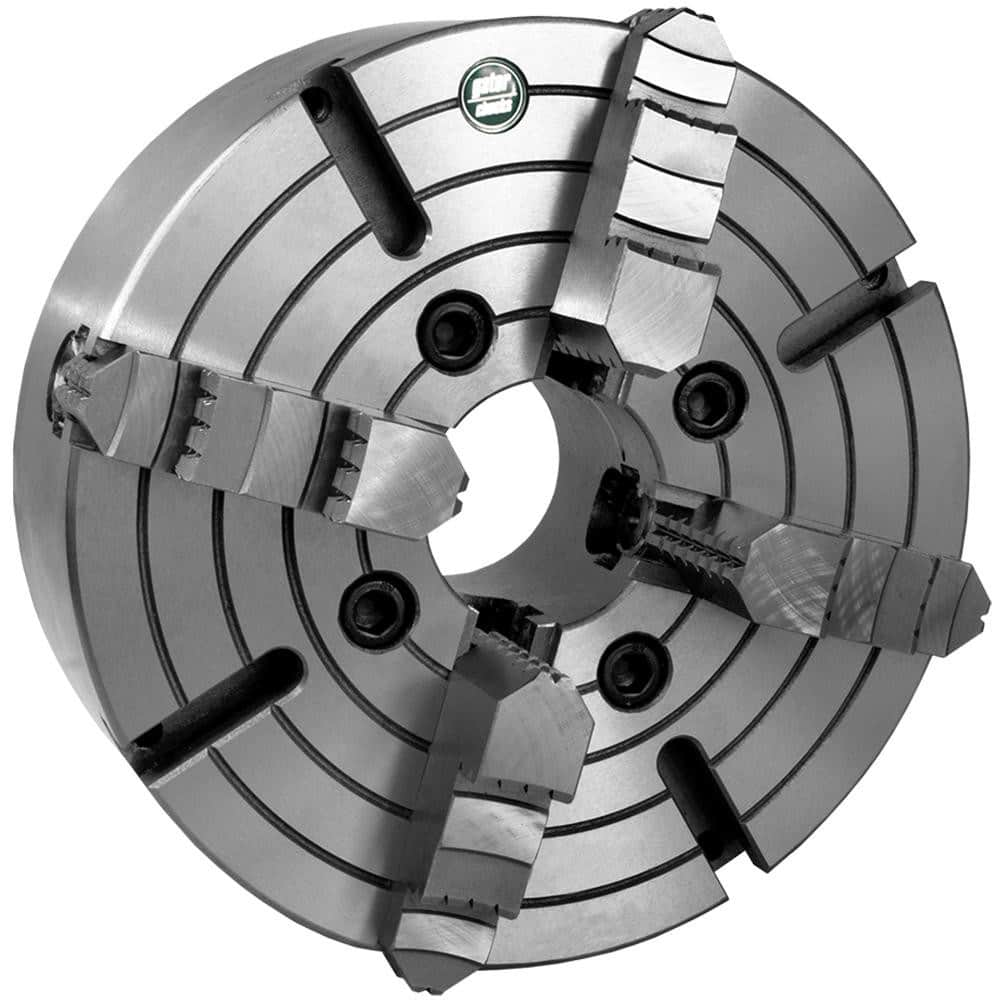 Independent Manual Lathe Chuck: 4-Jaw,  10″ Dia Hard & Solid Jaws, Plain Back Mount, 1,500 Max RPM