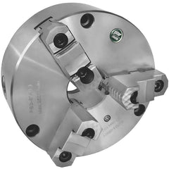 Self-Centering Manual Lathe Chuck: 3-Jaw,  8″ Dia Two-Piece Jaws, Front Mount, 2,500 Max RPM