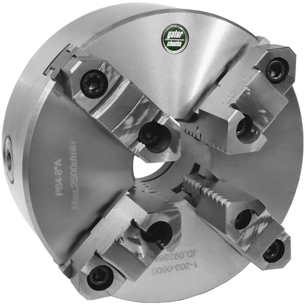 Self-Centering Manual Lathe Chuck: 4-Jaw,  6″ Dia Two-Piece Jaws, Plain Back Mount, 3,000 Max RPM