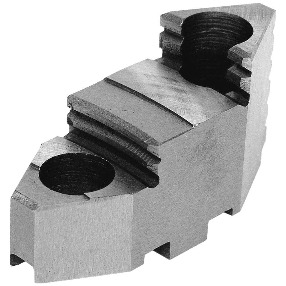 Hard Lathe Chuck Jaw: 6'' Max Chuck Dia, Top 1'' OAW, 1.64'' OAH, 2.64'' OAL, 2 Step, 1.5'' Between Mount Hole Centers, Hard Steel