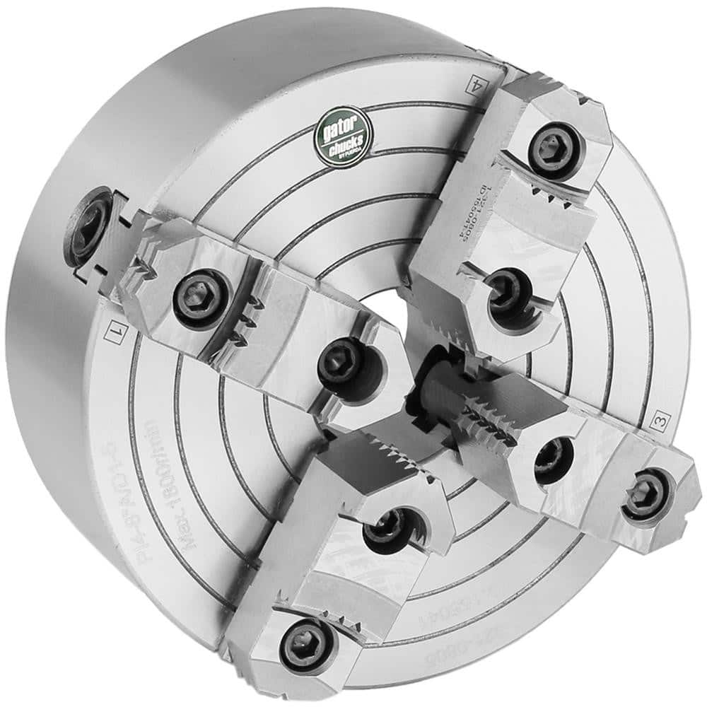 Independent Manual Lathe Chuck: 4-Jaw,  8″ Dia Two-Piece Jaws, Direct & D1-4 Mount, 1,800 Max RPM