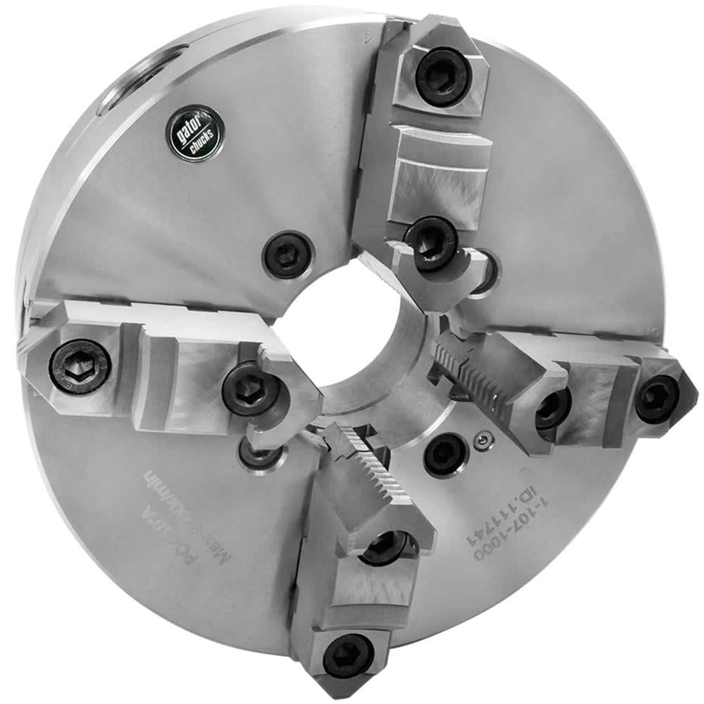 Self-Centering Manual Lathe Chuck: 4-Jaw,  12″ Dia Two-Piece Jaws, Plain Back Mount, 2,800 Max RPM