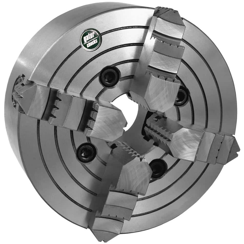 Independent Manual Lathe Chuck: 4-Jaw,  8″ Dia Hard & Solid Jaws, Direct Mount, 1,800 Max RPM