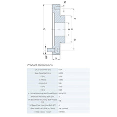 Lathe Chuck Adapter Back Plates; Nominal Chuck Size: 6 in; Mount Type: Slotted Table; Spindle Nose Type: Slotted Table; Chuck Compatibility: 1-153-0600; 1-101-0600; 1-103-0600; 1-151-0600; Through-hole Diameter: 1.85 in; Chuck Diameter Compatibility: 6 in