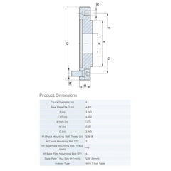 Lathe Chuck Adapter Back Plates; Nominal Chuck Size: 5 in; Mount Type: Slotted Table; Spindle Nose Type: Slotted Table; Chuck Compatibility: 1-202-0501; 1-105-0501; 1-401-0500; 1-201-0501; 1-203-0501; Through-hole Diameter: 1.875 in; Chuck Diameter Compat