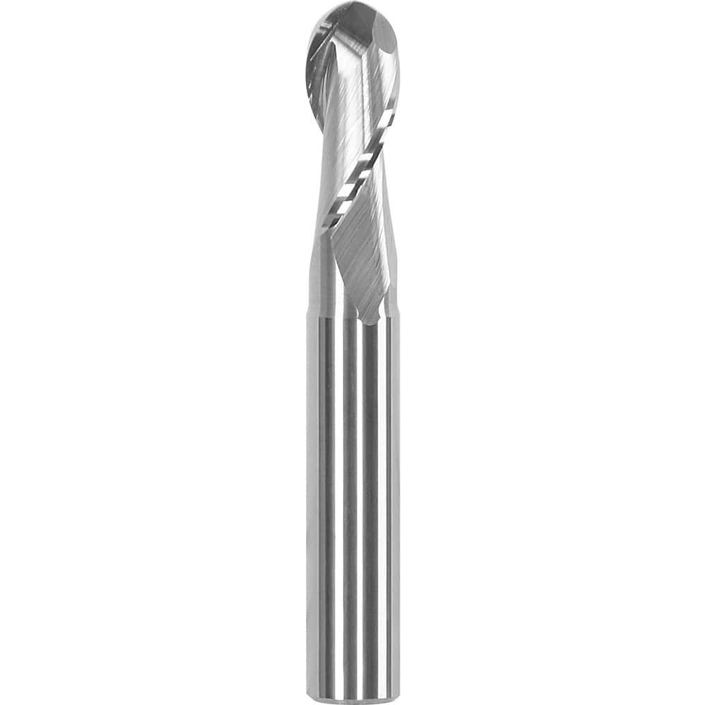 Ball End Mill: 0.7874″ Dia, 1.4961″ LOC, 2 Flute, Solid Carbide Uncoated