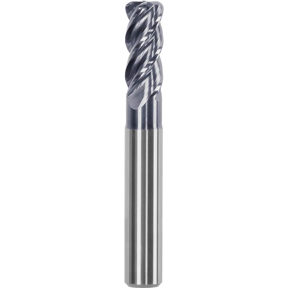 Corner Radius End Mill: 0.6299″ Dia, 1.2598″ LOC, 0.06″ Radius, 4 Flutes, Solid Carbide 3.66″ OAL, 0.6299″ Shank Dia, Helix, AlTiN Coated, Centercutting