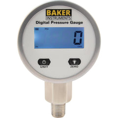 Pressure Gauges; Gauge Type: Digital Pressure Gauge; Scale Type: Single; Dial Type: Digital; Thread Type: 1/4″ MNPT; Bourdon Tube Material: Stainless Steel; Mount Type: Bottom; Wetted Parts Material: Stainless Steel; Minimum Hg: 0; Maximum Hg: 61; Liquid