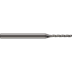 Ball End Mill: 0.078″ Dia, 0.55″ LOC, 3 Flute, Solid Carbide 2-1/2″ OAL, 1/8″ Shank Dia, 30 ° Helix, Uncoated, Single End