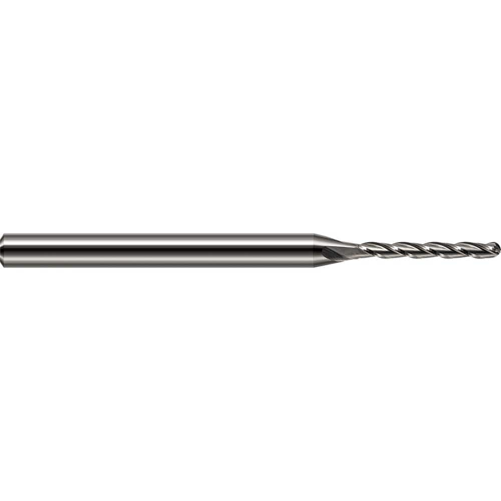 Ball End Mill: 0.078″ Dia, 0.625″ LOC, 3 Flute, Solid Carbide 2-1/2″ OAL, 1/8″ Shank Dia, 30 ° Helix, Uncoated, Single End