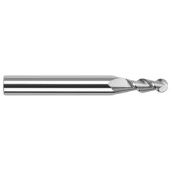 Ball End Mill: 0.1562″ Dia, 0.562″ LOC, 2 Flute, Solid Carbide 2″ OAL, 3/16″ Shank Dia, 45 ° Helix, Uncoated, Single End