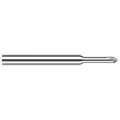 Chamfer Mill: 0.039″ Dia, 2 Flutes, Solid Carbide 2-1/2″ OAL, 1/8″ Shank Dia, Bright/Uncoated