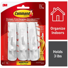 3M - All-Purpose & Utility Hooks; Type: Hooks Kit ; Overall Length (Inch): 3; 3 ; Material: Plastic ; Projection: 1.10 ; Color: White ; Overall Length: 3 - Exact Industrial Supply