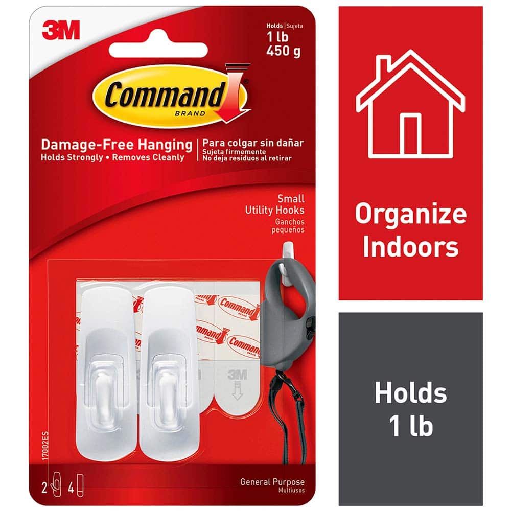 3M - All-Purpose & Utility Hooks; Type: Hooks Kit ; Overall Length (Inch): 2-3/8 ; Material: Plastic ; Projection: 0.71 ; Color: White ; Material: Plastic - Exact Industrial Supply