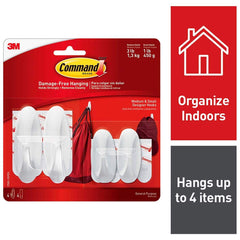 3M - All-Purpose & Utility Hooks; Type: Hooks ; Overall Length (Inch): 3-1/8 ; Material: Plastic ; Projection: 1.25 ; Color: White ; Material: Plastic - Exact Industrial Supply