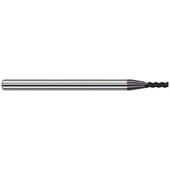 Corner Radius End Mill: 0.02″ Dia, 0.06″ LOC, 0.005″ Radius, 3 Flutes, Solid Carbide 1-1/2″ OAL, 1/8″ Shank Dia, 38 ° Helix, AlTiN Coated, Corner Radius End