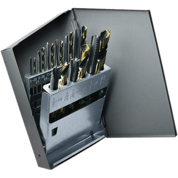 Cle-Line - Tap & Drill Sets Minimum Tap Thread Size (Inch): #6-32 Maximum Tap Thread Size (Inch): 1/2-13 - Caliber Tooling