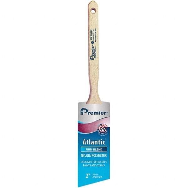 Premier Paint Roller - 2" Tapered Nylon/Polyester Angular Brush - 2-11/16" Bristle Length, 7-1/4" Wood Sash Handle - Caliber Tooling