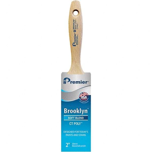 Premier Paint Roller - 2" Tapered Polyester Varnish Brush - 2-11/16" Bristle Length, 5-1/4" Wood Beavertail Handle - Caliber Tooling