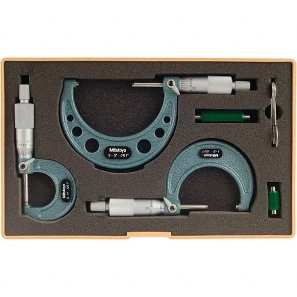 Mitutoyo - Mechanical Outside Micrometer Sets Minimum Measurement (Inch): 0 Maximum Measurement (Inch): 3 - Caliber Tooling